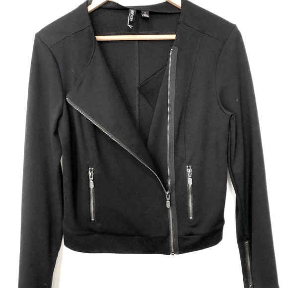 VALETTE Black Ponte Cotton Motocycle Jacket Asymmetrical Zipline Crop Size 10 - Picture 11 of 17